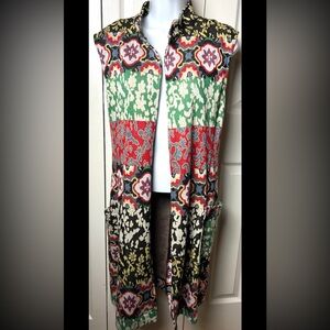 ISLE Melis Kazan Sweater Vest Tunic Boho Ikat Patchwork Floral Artsy Chic Large